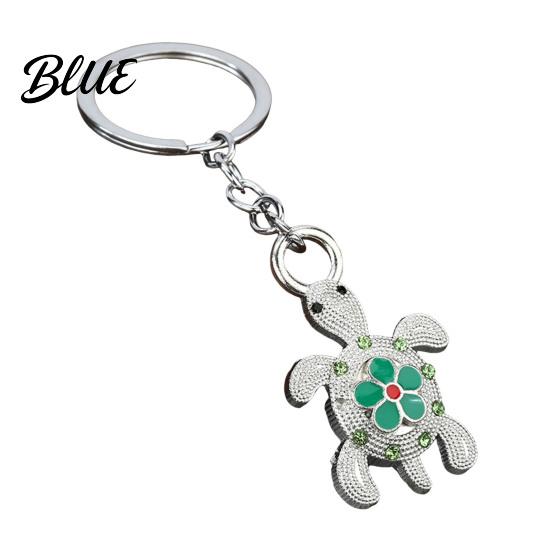 Turtle Key Ring Rhinestone Flower Keychain Luxury Alloy Car Decorative Animal Charm Ring Keychain Pendant for Backpacks Handbag Decoration