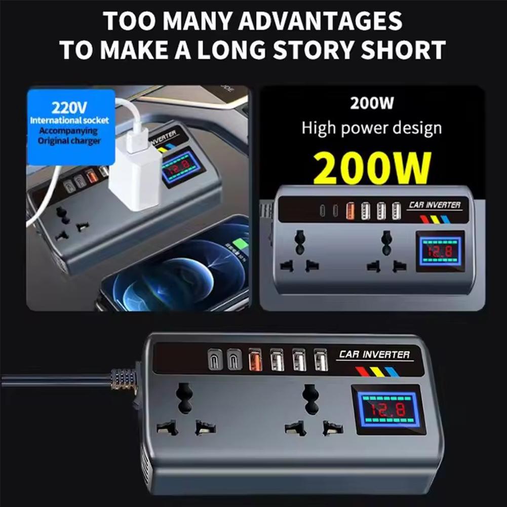 Converter for Car Outlet for Car 12V/24V to 220V Fast Charging Ports Portable Automotive Charger Inverter 3 USB Ports for Adults