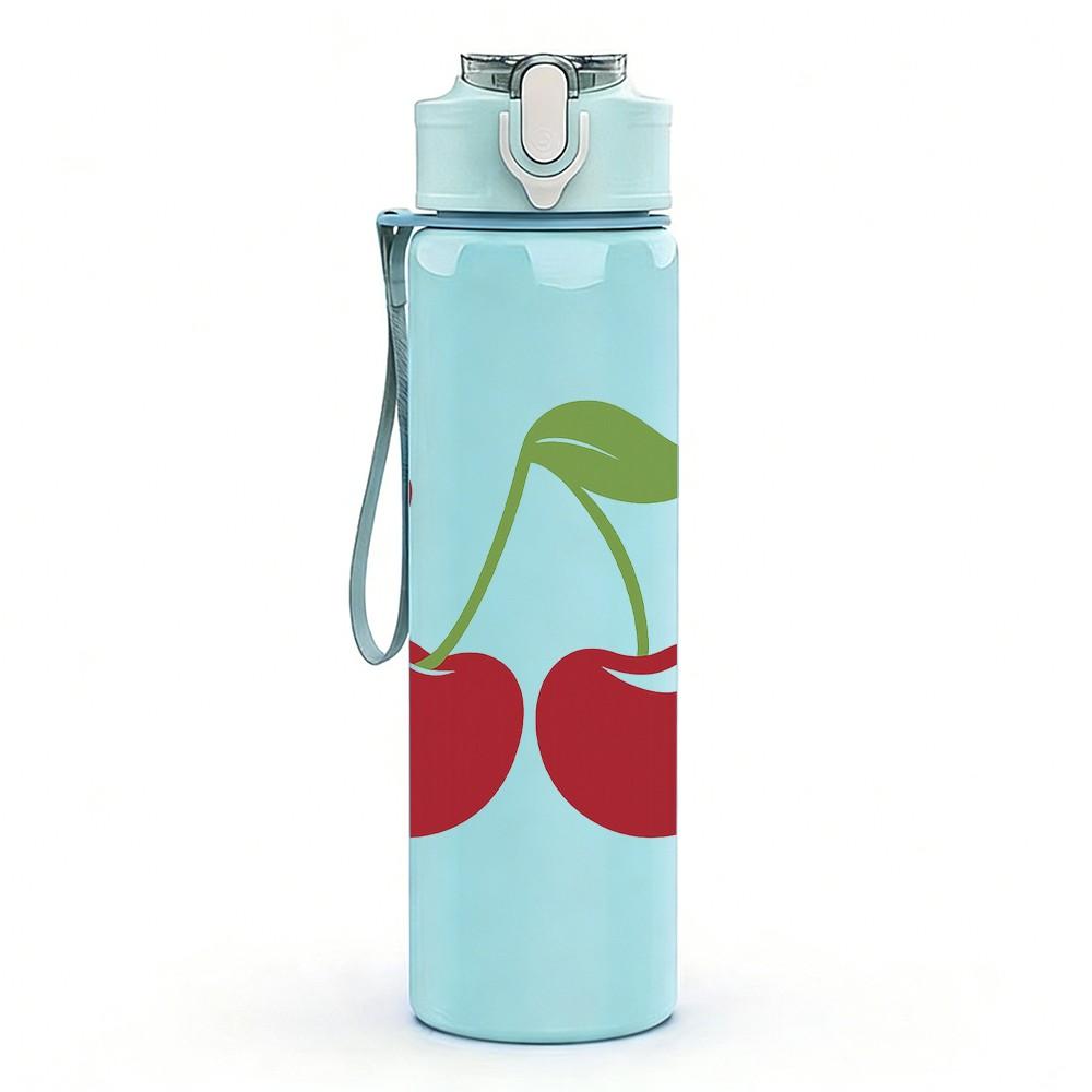 1PC Red Cherry Fruit 750ml Color Plastic Sports Water Bottle Leakproof Flip Straw Lid Suitable for Sports Office Home Use