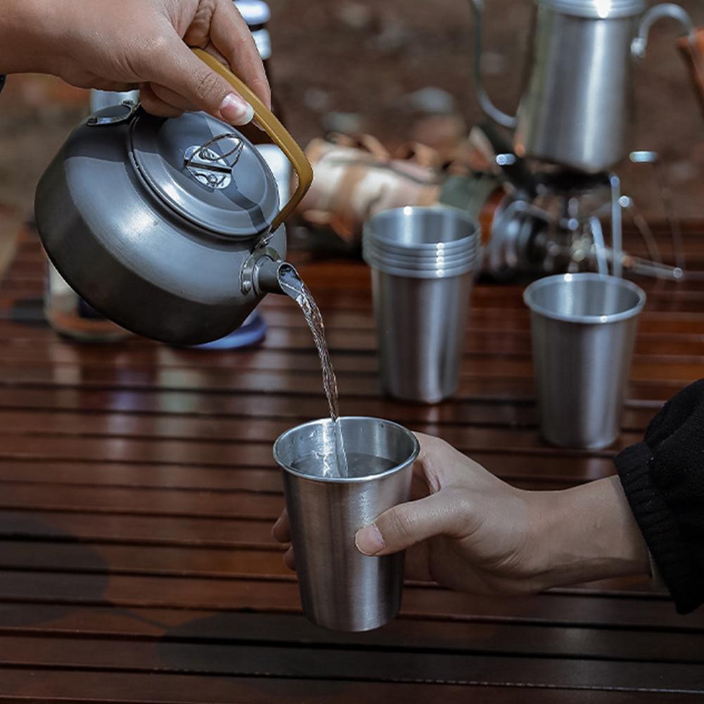 8Pcs Metal Drinking Mugs 350ml+80ml Portable Water Cups 304 Stainless Steel Camping Beer Cups for Outdoor Barbecue
