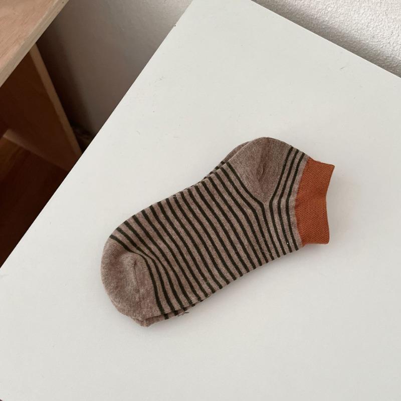 Color-blocking Striped Boat Socks Women's Thin Cotton Socks Comfortable and Breathable Shallow Mouth Invisible Short Socks Simple and Elegant