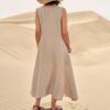 Vestido Maxi de Lino para Mujer Casual de Verano Holgado Sin Mangas Boho Tipo Camiseta Cuello Redondo Vestido de Sol para Vacaciones en la Playa con Bolsillos