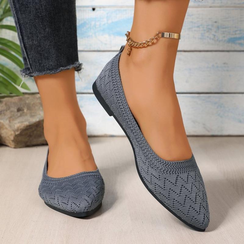 Mode Damers Spetsiga Tå Flats Enfärgad Stickad Slip-on Skor Casual Andningsbara Ballerinaskor Damers Flats Loafers Dam