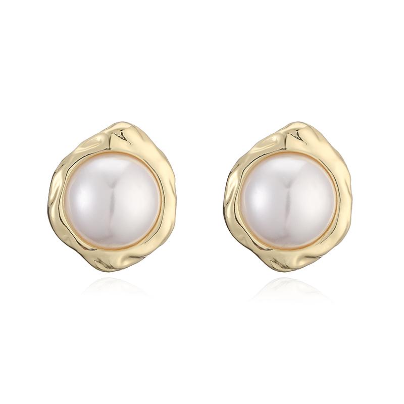 HECHENG,French Vintage Copper-Inlaid Imitation Pearl Floral Square-Round Stud Earrings Personalized Oval Firework-Shaped Zircon Other