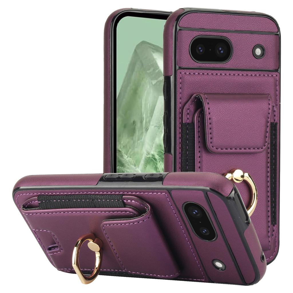 For Google Pixel 8a Kickstand Case PU Leather+TPU Phone Cover with Card Slots