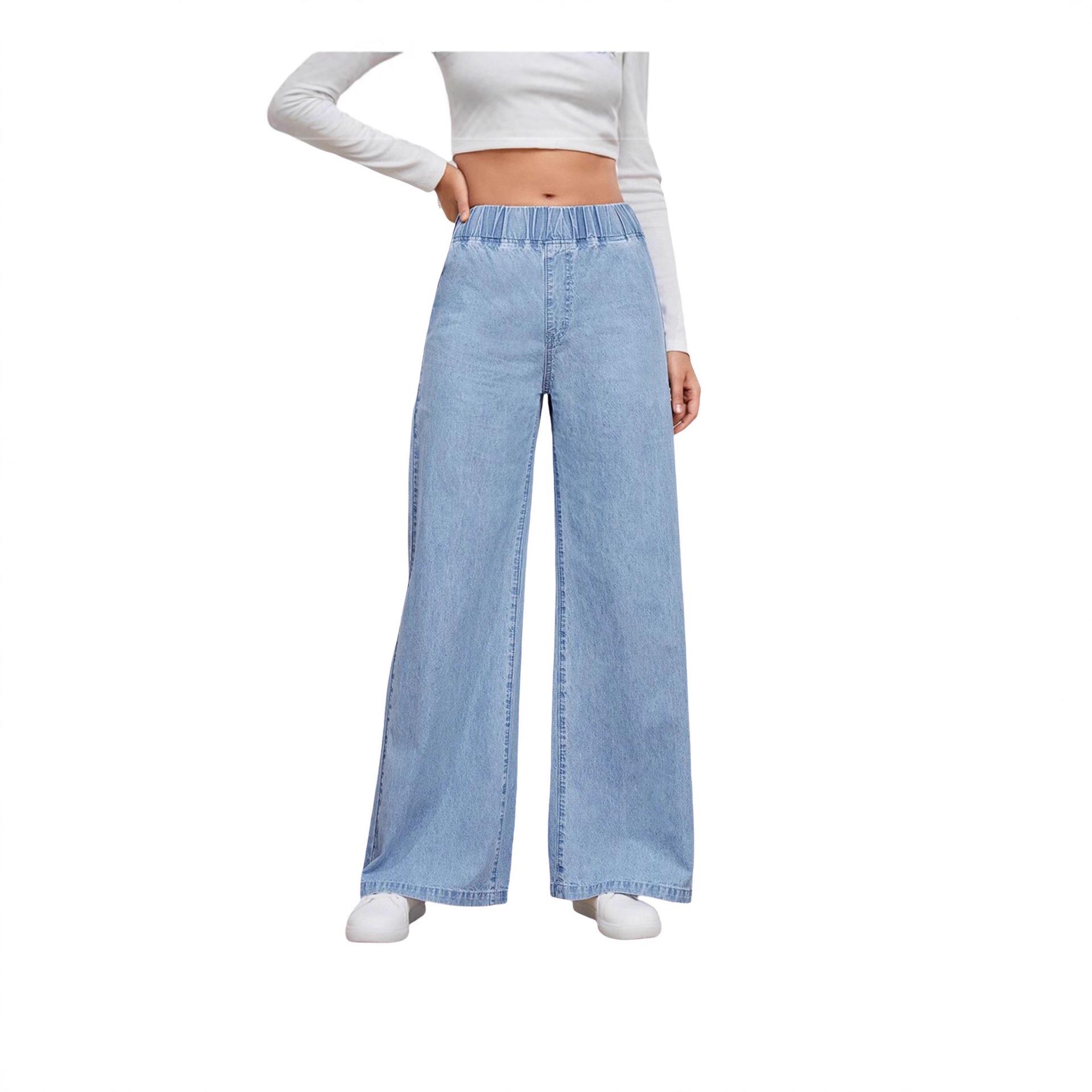 

Versatile Casual Elastic Waist Wide-Leg Women s Jeans XL світло-синій колір