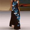 Summer Dress V-neck Sleeveless Floral Print Loose Hem Full Length Dressing Up Thin Women Floral Print A-Line Vest Maxi Dress Daily Clothing