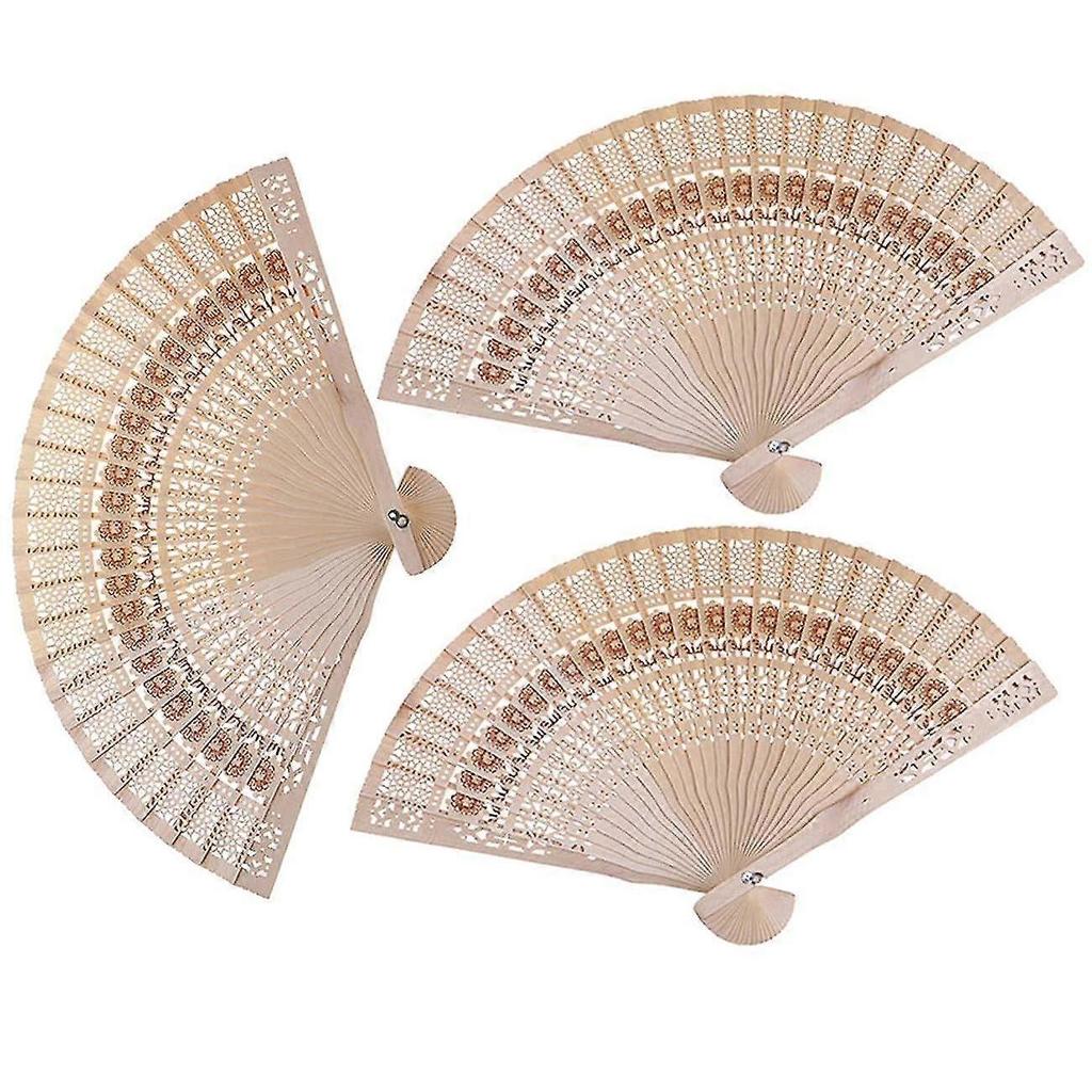 12pcs Sandalwood Fan, 8 Inch Chinese Wooden Openwork Personal Handheld Folding Fan For Wedding Party Home Decorations