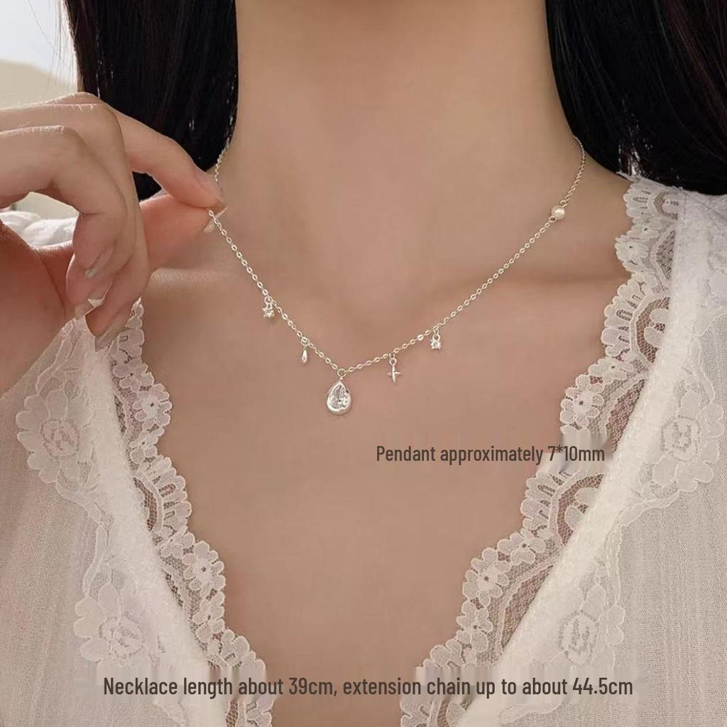 925 Sterling Silver Teardrop Necklace: Light Luxury Clavicle Chain, New 2025 High-End Women's Style