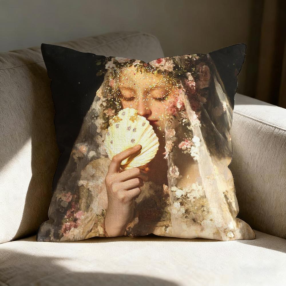 Pearl Girl Pillow Case Linen Pillow Covers Cover For Couch Living Room Bench Patio Floor Linen Home Decor