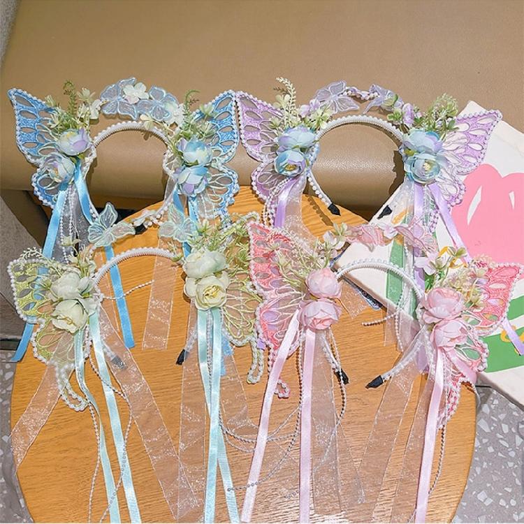 Pearls Headband Butterfly Ribbon Pageant Prom for School Play Stage Props