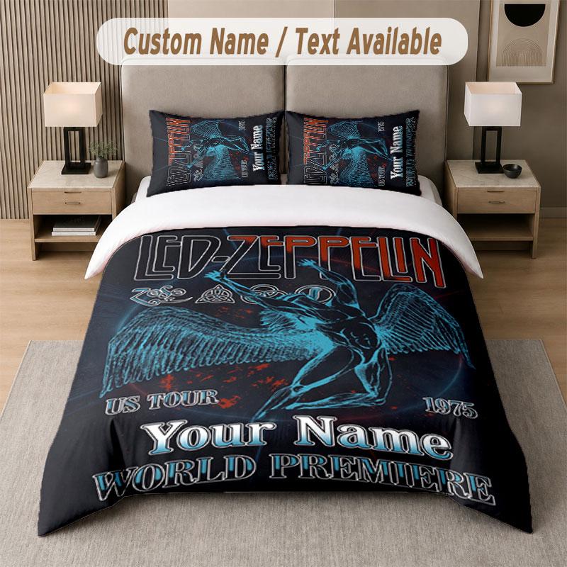 Custom Bedding Set Led Zeppelin Pattern, Print Name Text 1 Duvet Cover plus 2 Pillowcases Home Textile