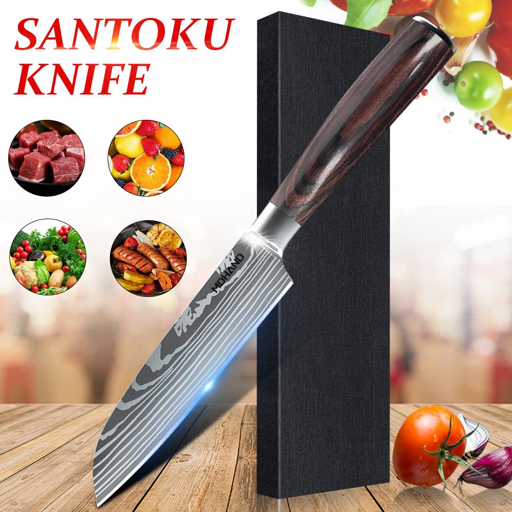 ZENG 5inch Chef Knife Santoku Stainless Steel Cleaver Laser Damascus Pattern Slicing for Cutting Fruit Vegetables Meat Tool