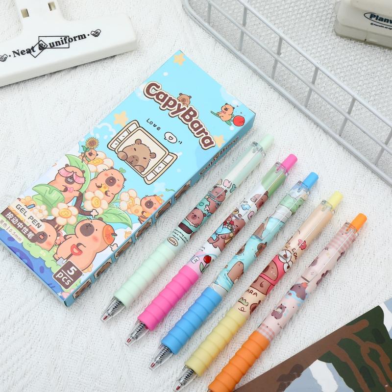 

5/10 шт. Милые мультяшные гелевые ручки с капибарами, Кавайный набор ручек, Быстросохнущие стержни для ручек, Набор ручек, Офисные школьные канцелярские принадлежности