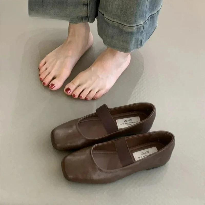 Karree Frauen Ballerinas Schuhe Mode Flachen Gummiband Frühling Herbst Damen Komfort Weiche Sohle Ballerina Schuhe