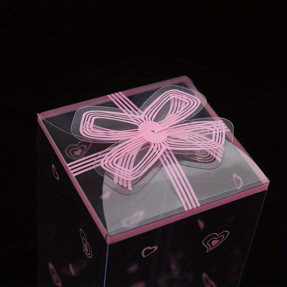 50pcs Love Bow Buckle Clear Gift Plastic Box Fresh Flower Bouquet Favor Box Treat Box for Wedding Birthday Gift Wrap Box Gift Wrapping Packaging