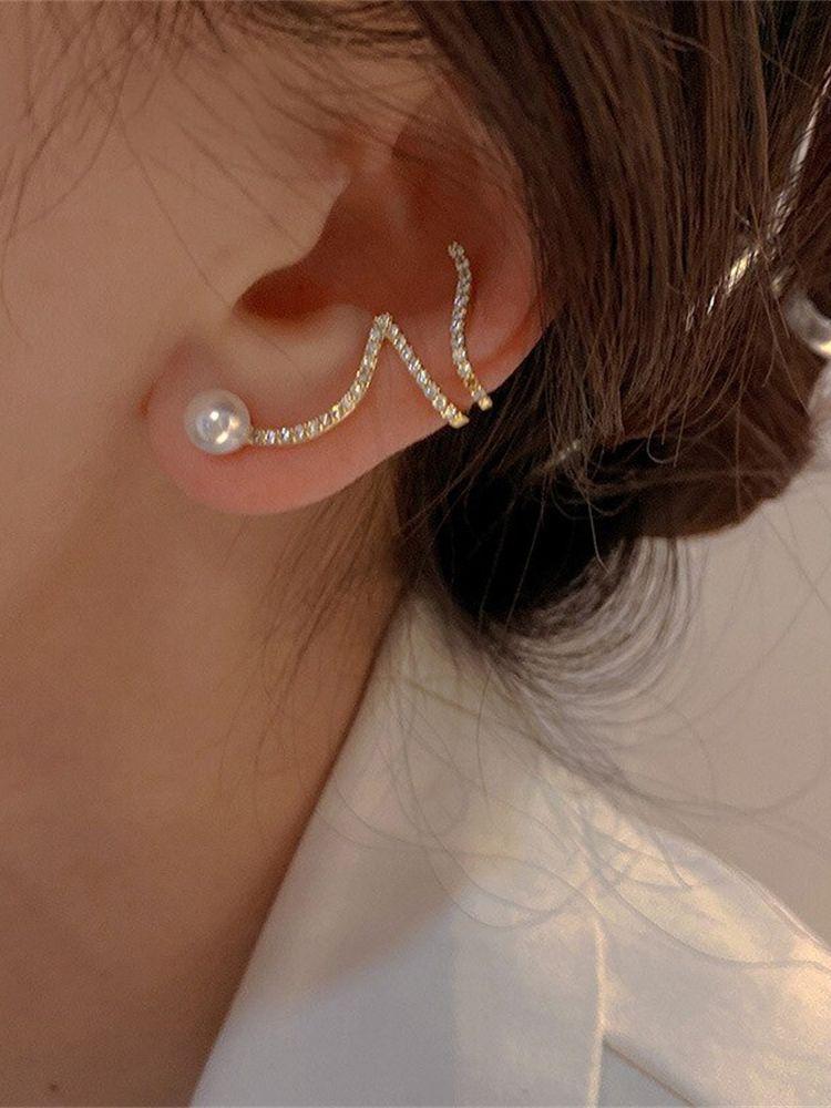 

Elegant Irregular Imitation Pearl Crystal Earrings Wavy Snake Fashion Earrings Trendy Party Accessories