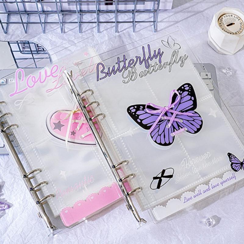 Elegantes Acryl-Fotoalbum mit 4 Fächern pro Seite 6 Ringe Schleifen-Ordnerdeckel Kartenhalter Sammlerbuch