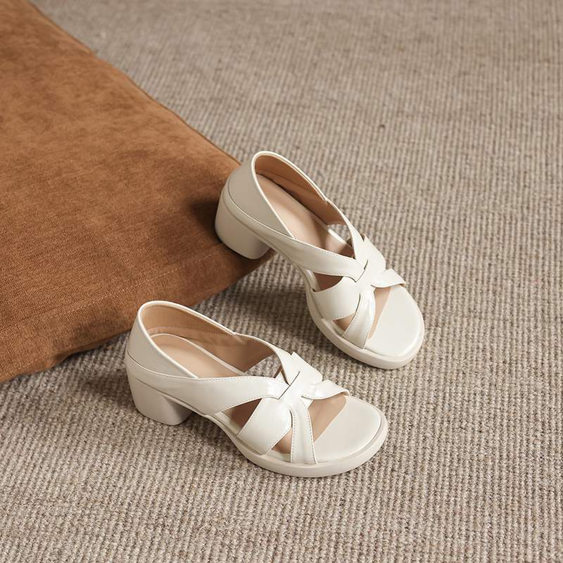 Krazing Pot Mikrofaser Mode Dicke Mittlere Absätze Peep Toe Schuhe Europäisches Design Sommer Größe 43 Größe 42 Plateau Damen Sandalen