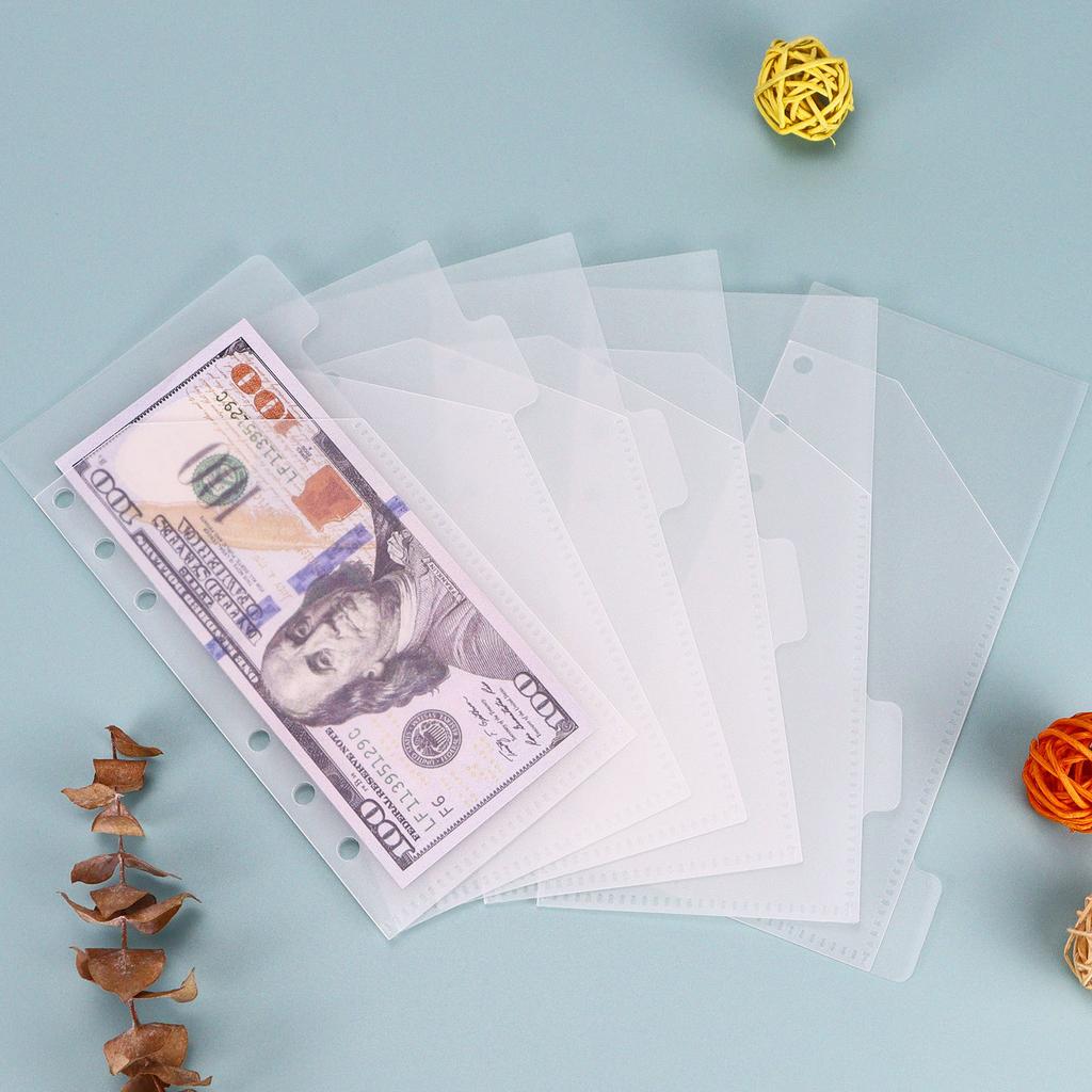 A6 5Pcs Colorful Binder Pockets Binder Zipper Folders for 6Ring Notebook Divider Page Waterproof PVC Leaf Document Filing Bag
