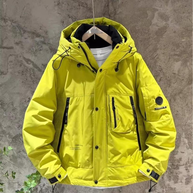 Hooded down jacket, men's winter outdoor sports, multi-pocket jacket, thickened windproof warm cargo jacket, cotton suit