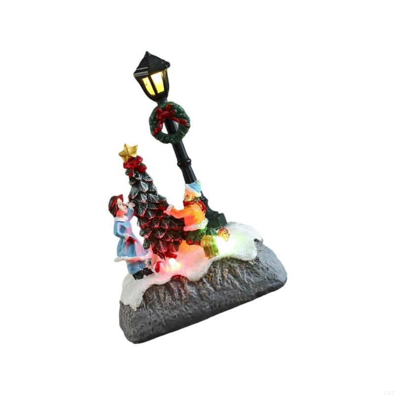 Leuchtende Weihnachts-Harzfigur Dekoration Miniatur-Weihnachtsstraßenlaterne Harzstatue Ornament Für Innen und Außen X3UC