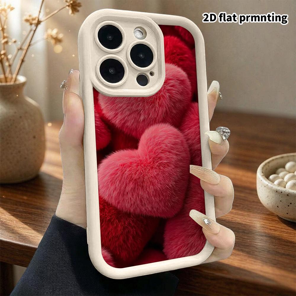 Phone Case: 2D Flat, Suitable for iPhone 18 17 16 15 14 13 12 Pro, Pink Fluffy Heart, Perfect Christmas and Halloween Holiday Gift