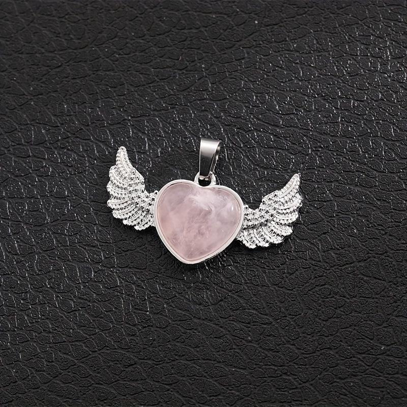 European & American Natural Stone Angel Heart Pendant with Wings