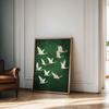 Salbeigrün Gold Japandi Kunstdruck Fliegende Vögel Wandkunst Abstrakte Sonnenkunst Wohnzimmerdeko Japanische Wandkunst Schlafzimmerdeko Geschenk