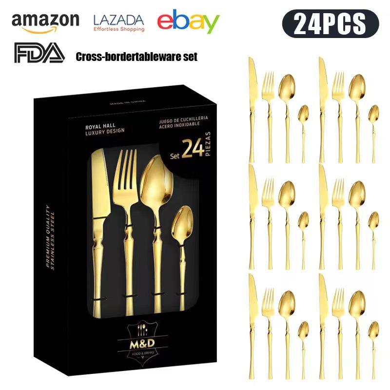 Stainless Steel Tableware 24-piece Set Small Waist Family Western Food Steak Knife, Fork and Spoon Set