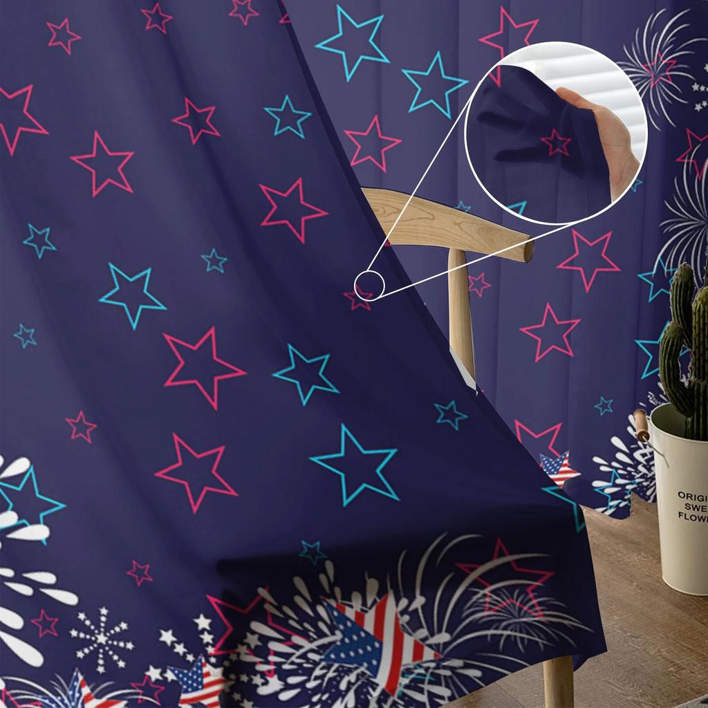 Independence Day Pentagram Fireworks Sheer Curtains for Living Room Bedroom Kids Room Tulle Window Treatment Drapes
