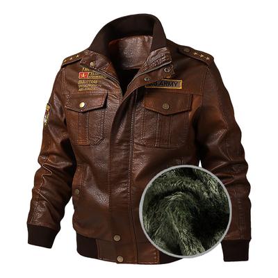 Winter New Cashmere and Thick Washed PU Leather Motorcycle Leather Jacket Men's Large Size Leather Coat