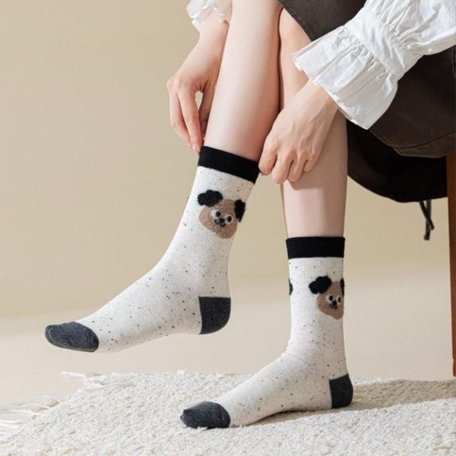 Korean Trendy Autumn/Winter Cartoon Plush Women's Mid-Calf Socks with Tempura Dot Yarn