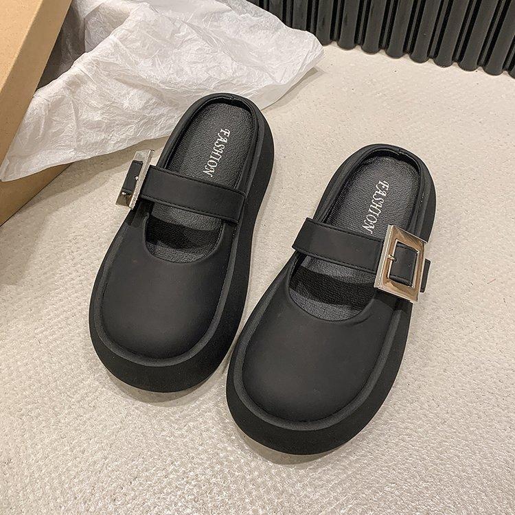 Round head thick-soled bag head half-drag new summer fashion one-button slippers casual muffin sole women's shoes