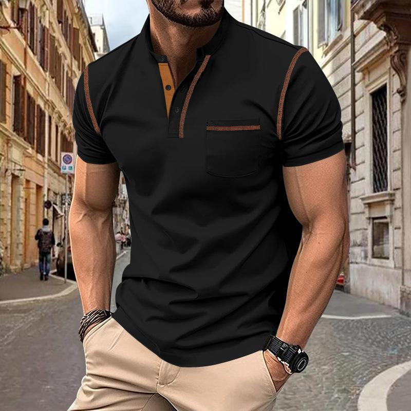 

Summer Men s Short-sleeved Polo Shirt Men s Solid Colour Outer Lapel Fashionable Comfortable Quick-drying T-shirt Tops XXL чорний