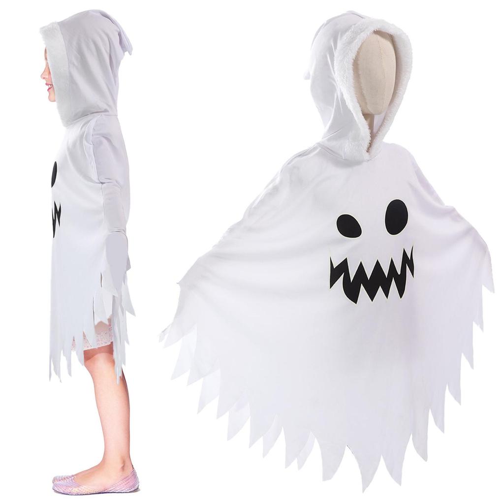 Luminous Ghost Face Halloween Cape for Kids - Glowing Black & White Costume Shawl