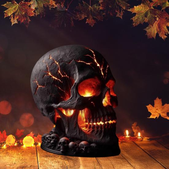 Skalle Bordlampe Gotisk Magma Skallelampe Skummel LED Menneskeskalle Bordlys for Halloweenfest Manteldekorasjon
