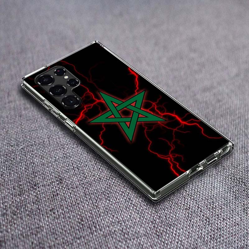 Morocco Flag Soccer Clear Phone Case for Samsung Galaxy S24 S23 S21 Plus S20 FE S22 S26 Ultra S25 Edge TPU Capa Cases Cover Shel
