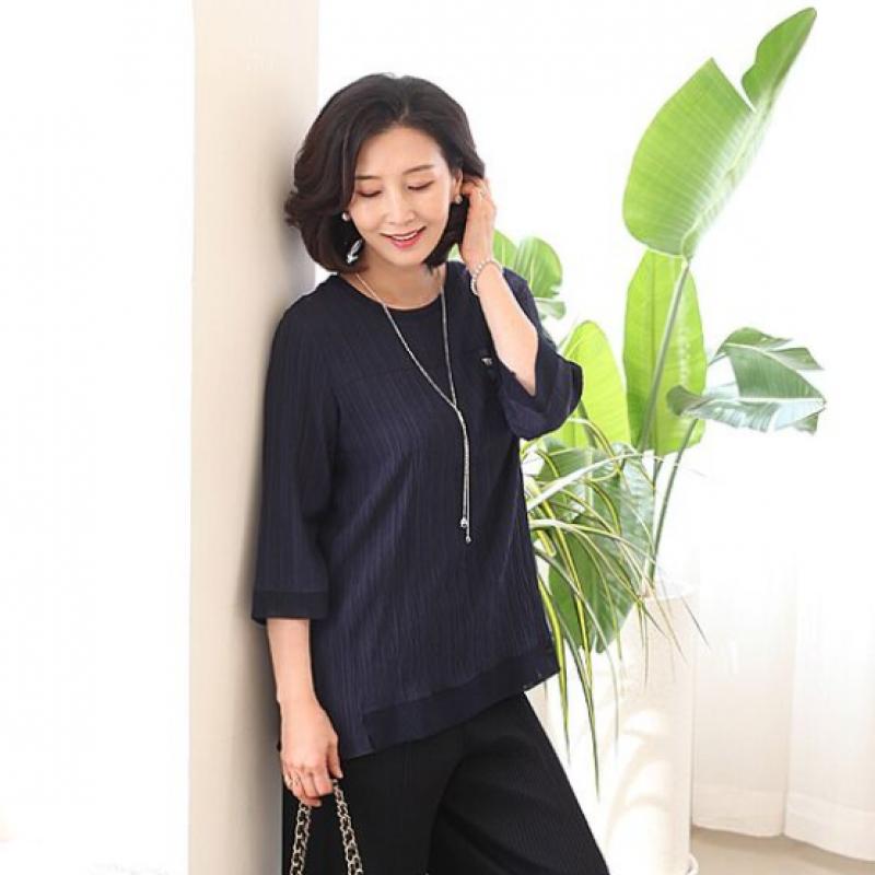 Shiz Madam Women Ribbon Decoration Cool Pleat Rib T57291