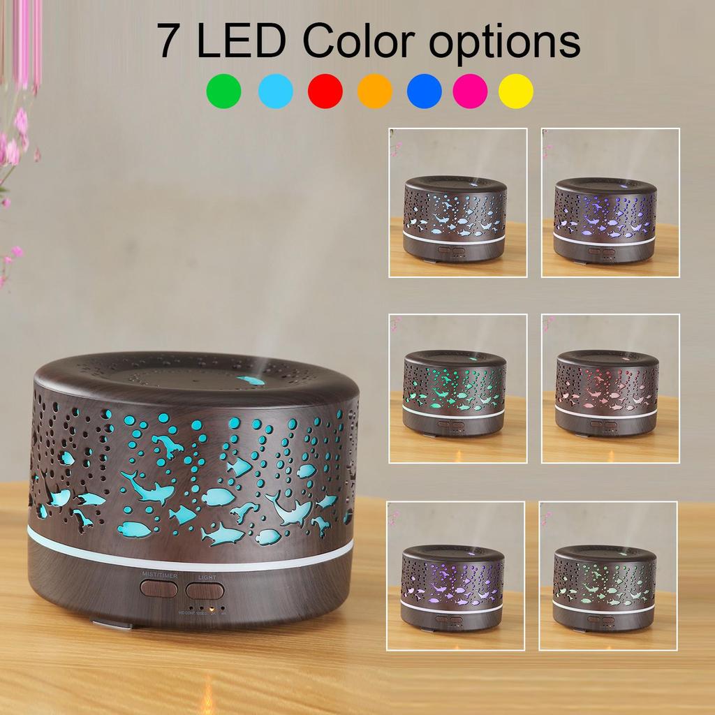 Smart Remote-Controlled Wood Grain Ocean Fish Aroma Diffuser & Humidifier