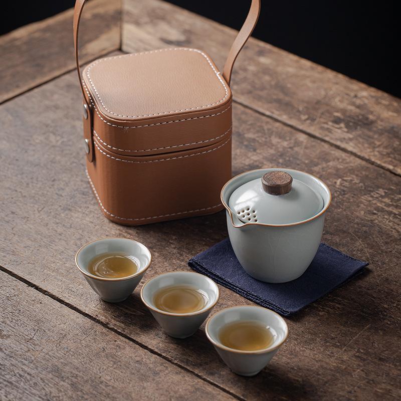 Ru Kiln Travel Tea Set Kuaike Cup Car Outdoor Portable Kung Fu Tea Set Tea Pot Gift Box Business
