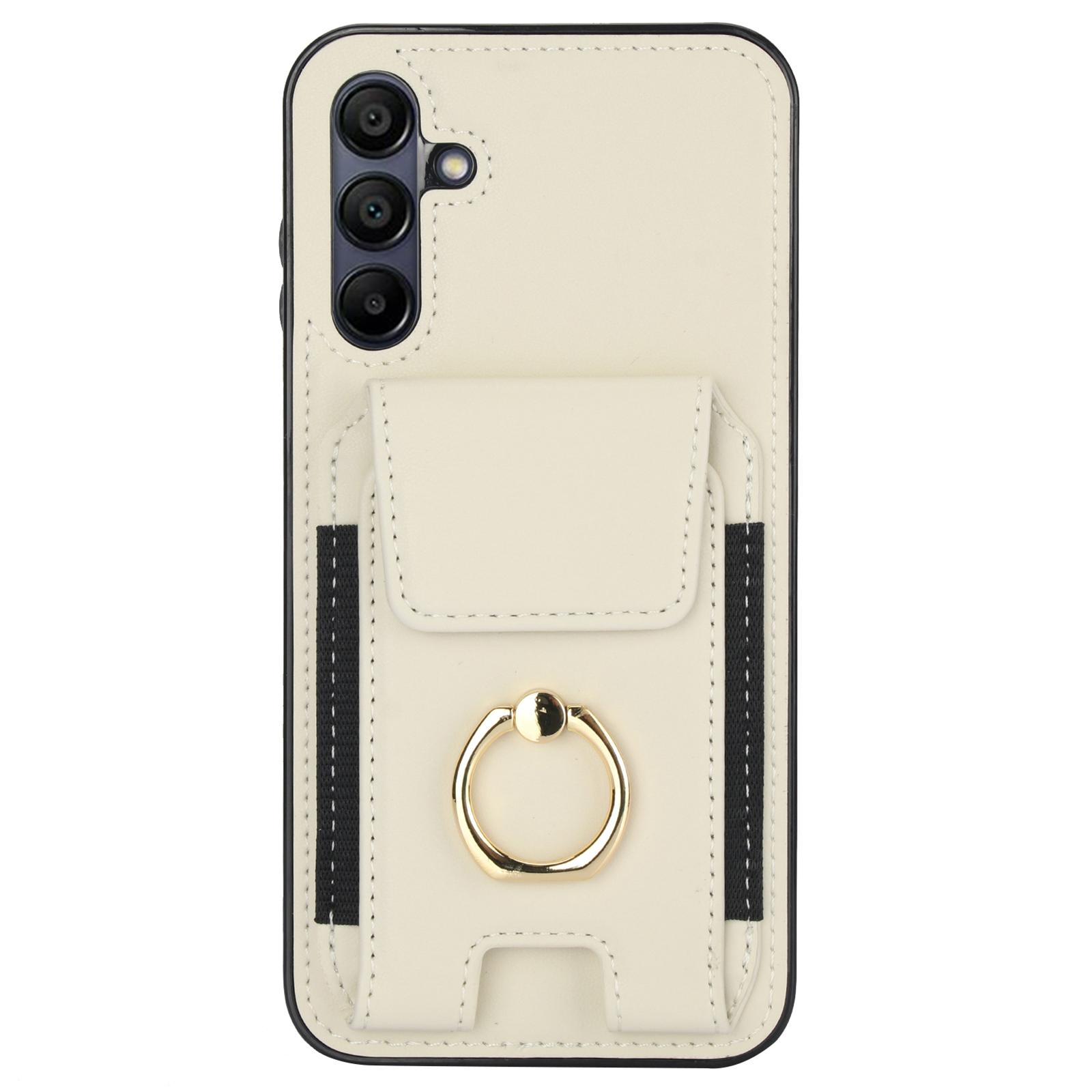 

For Samsung Galaxy A15 4G/A15 5G Case Ring Kickstand Leather+TPU Cover with Card Holder Apricot
