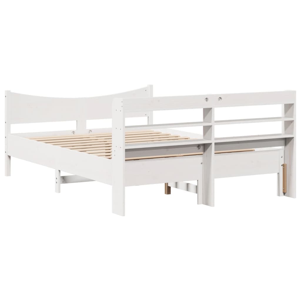 Solid Wood Bed with Headboard White 135 X 190 Cm Pine