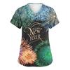 Women's Fashion Printed Short Sleeve V Neck Pattern Tops Pocket Working T-shirts