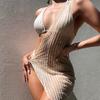 White One-Shoulder Knitted Bikini and Cover-Up Three-Piece Swimsuit Set for Women