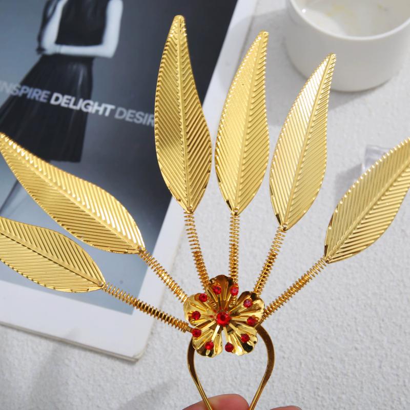 Women Ancient Hanfu Thai Dance Party Headdress Leaf Headwear Hair Clip Umbrella Hair Jewelry Bride Wedding Accessories