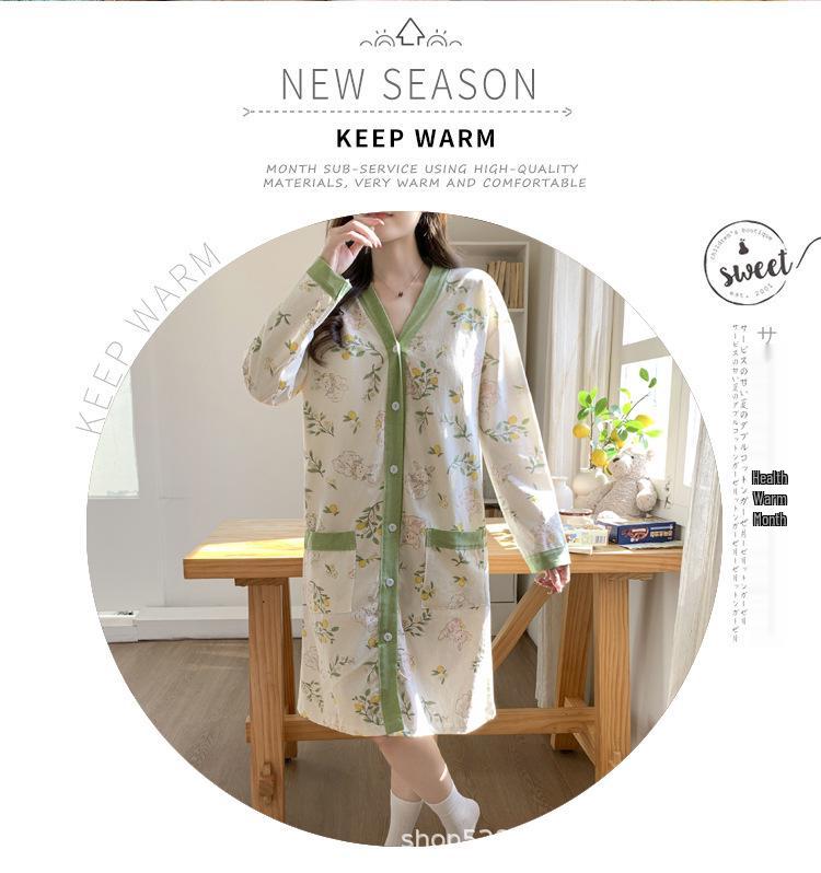 Breathable Maternity Nightgown with Built-in Bra for Labor, Breastfeeding, & Postpartum - Spring & Autumn Style