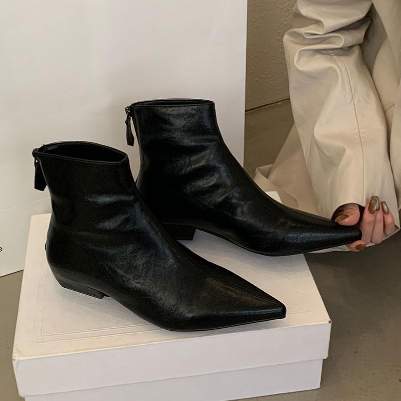 

Модные женские ботильоны на низком каблуке, женские эластичные ботильоны до щиколотки, обувь на молнии, модные женские современные короткие ботильоны с острым носком 35 чёрный