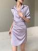 Anyan Purple Long Sleeved Shirt Dress Women's Spring New Collection Waist Cinching and Slimming Short Style Hip Hugging Skirt