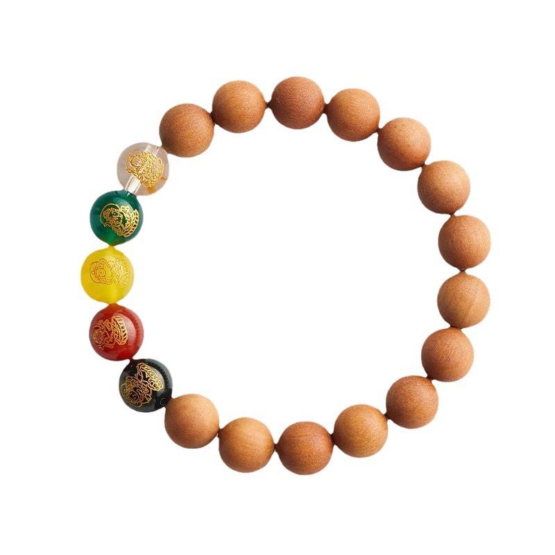 Peach wood bracelet for men, Buddhist prayer beads, bracelet for women, Five-Path God of Wealth bracelet, agate crystal bracelet, lightning-strike